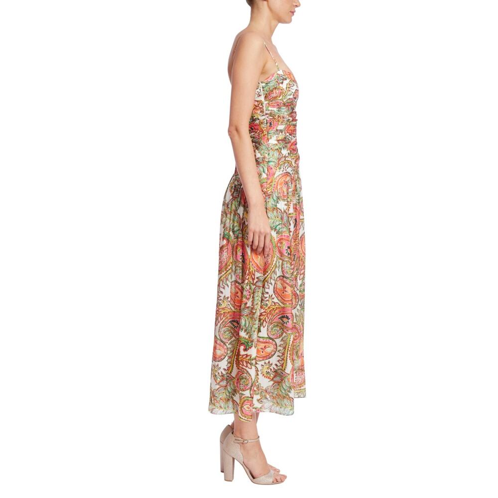 Badgley Mischka Elegant Paisley Print Ruched Maxi Designer Dress Size 6 - Picture 3 of 10